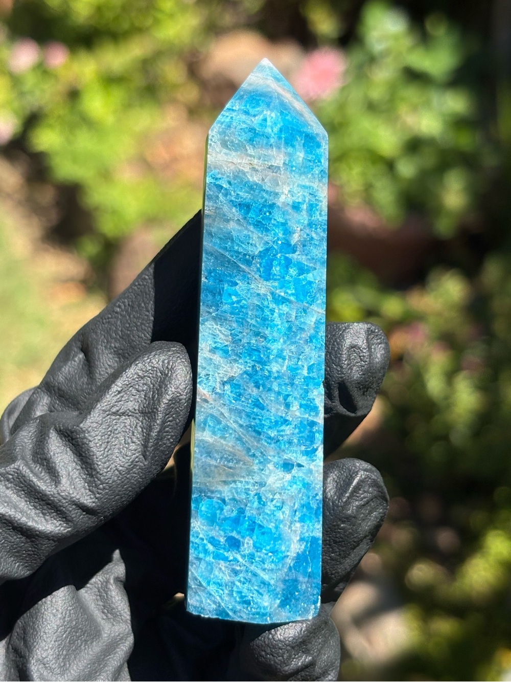 Blue Apatite Crystal Tower with Minor Chips - Flashy Crystal Tower